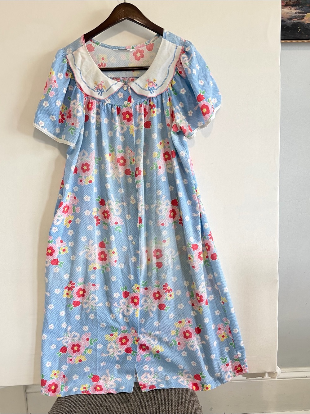 vintage blue floral house dress Womens Small Nightgown Granny Core Cottage